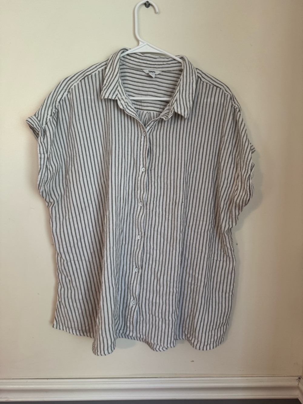 Sonoma Cream Button-Down Shirt with Dark Grey Stripes size XXL